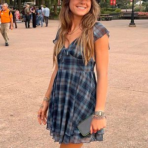 Wild Fabel blue Plaid Mini Dress