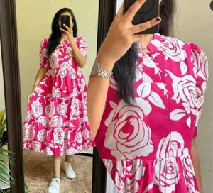 Pink Floral Tiered Dress