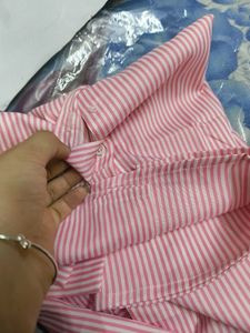 pink Striped Lace-Up corset shirt Top