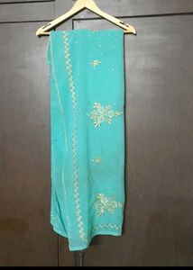 Elegant Teal Embroidered Saree