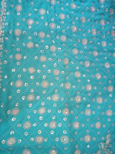 Sky-blue Full Embroidery Partywear Saare