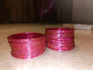 Set Of 24 Pink Glass Bangles