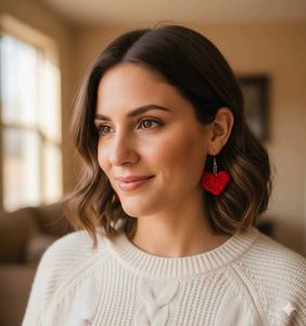 Red Crochet Heart Earrings