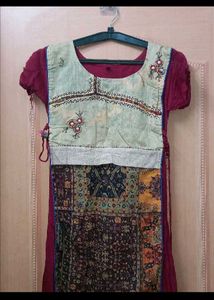 Maroon with Cream Ethnic work Kurta