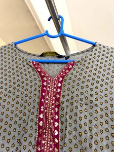 Beautiful GREY Black Magenta Colour Kurta