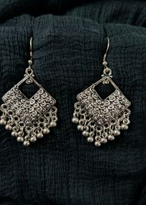 Silver Dangle Earrings (Black Metal)