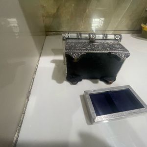 Vintage Silver Tone Jewelry Box
