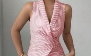 Striped Sleeveless Blazer Top