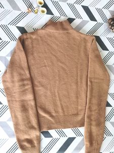 Brown Ribbed Mock Neck Sweater