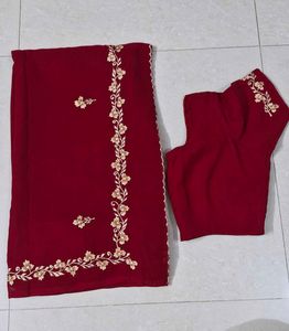 Elegant Red Embroidered Saree