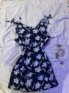 Navy Blue Tie Knot Straps Short Kurti.SIZE-30-34