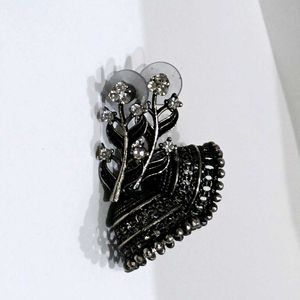Black Silver Jhumka Earrings