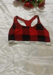 Calvin Klein Red Buffalo Plaid Sports Bra - Small