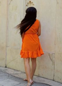 Orange Ruffled Wrap Dress