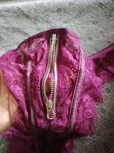 unisex Lace Thong with Zipper Detail