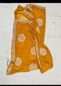 Mustard Embroidered Semi Stitched  Lehnga Choli