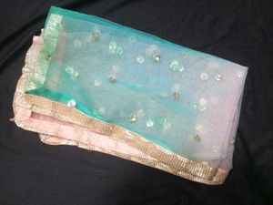 Net Dhupatta Blue And Baby Pink Mixed