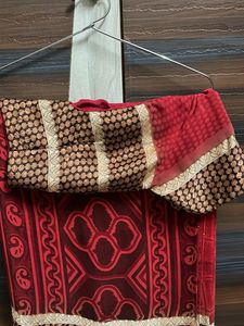 brown and red shade saree with blouse