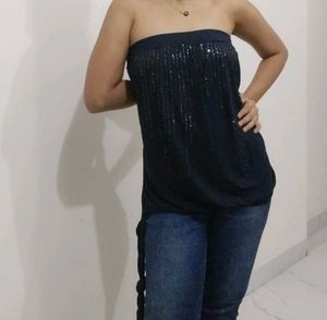 Sequin Embellished Strapless Top