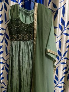 Olive Green Embellished Dress