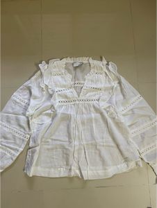 White Ruffle Long Sleeve Top