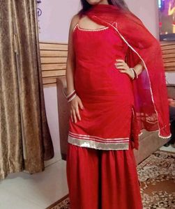 Red Embroidered Kurta Set