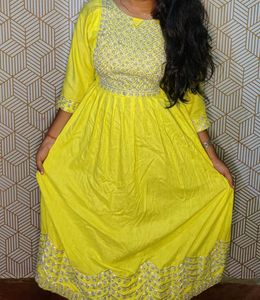 Yellow Embroidered Anarkali Dress