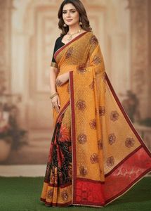 Black Floral Print Saree