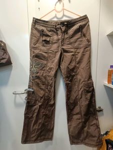 Whimsical Brown Embellished Cargo Pants