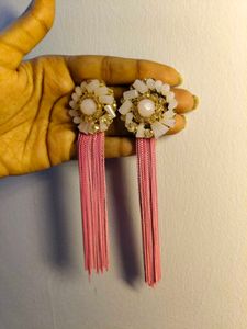 Pink Tassel Statement Earrings