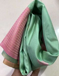 New Green &amp; Pink Semi Kanchi Saree
