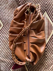 New Brown Pleated Leather Shoulder Bag