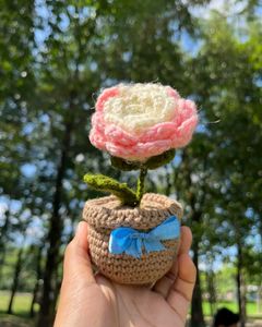 Chrochet Pink Rose Pot