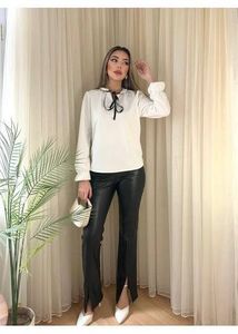 H&amp;M CREPE BLOUSE TOP SHIRT WHITE BLACK YOKE
