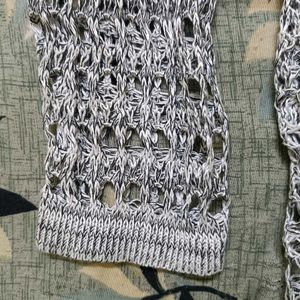 Silver Knit Open Weave Top Combo 2 Piece