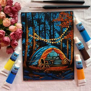 Camping Night Artwork Painting