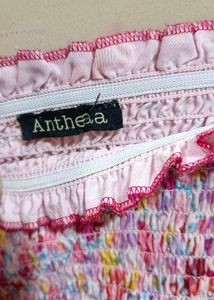 Light Pink Multicolored Dress With Ruffle Sleeve