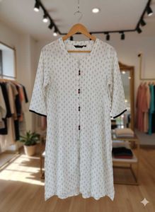 White Printed Straight Kurta