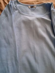 Blue Flared Ribbed Pants. Back Side Added