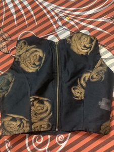 Golden Ethnic Skirt With Black Crop Top