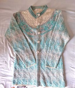 Classy women's Blue white cardigan sweater