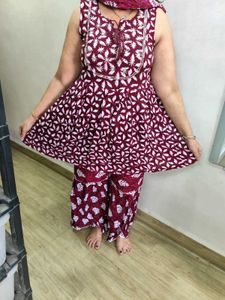 Maroon &amp; White Sharara Set