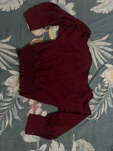 Maroon Button-Down crop Top