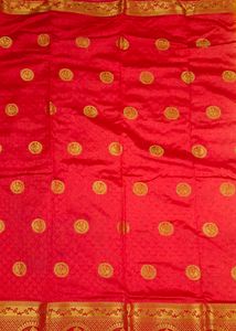 Brand New Golden &amp; Red Silk Saree