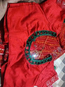 Red   Bandhni Sadi Mirror Work Blouse Size  44