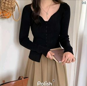 New With Tag Korean Black V-Neck Long Sleeve Top