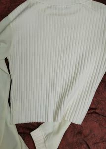 White Pearl Detail Ribbed Top