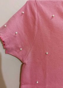 Pink Ribbed Pearl Top