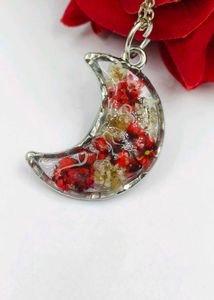 Resin Floral Crescent Moon Necklace