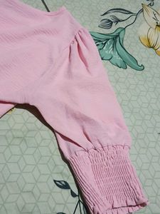Pink Smocked Cuff Top